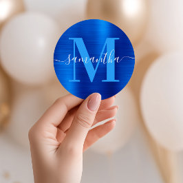 Signatur Monogram Royal Blå Folie Runt Klistermärke