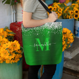 Signatur Monogram Silver Glitter Grön Folie Tygkasse