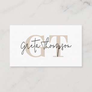 Signatur Namn Beige Monogram Minimalistisk Visitkort