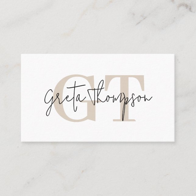 Signatur Namn Beige Monogram Minimalistisk Visitkort (Framsida)
