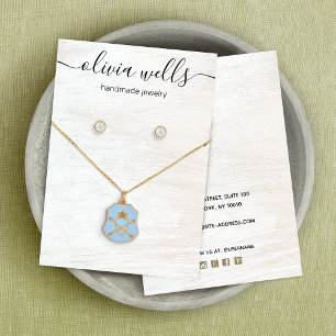 Signatur Skript Vit Trä Halsband Örhänge Visitkort