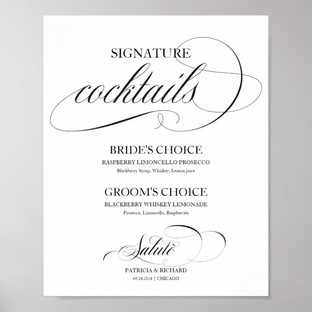 Signaturcocktails Svart skrift Poster (Framsidan)