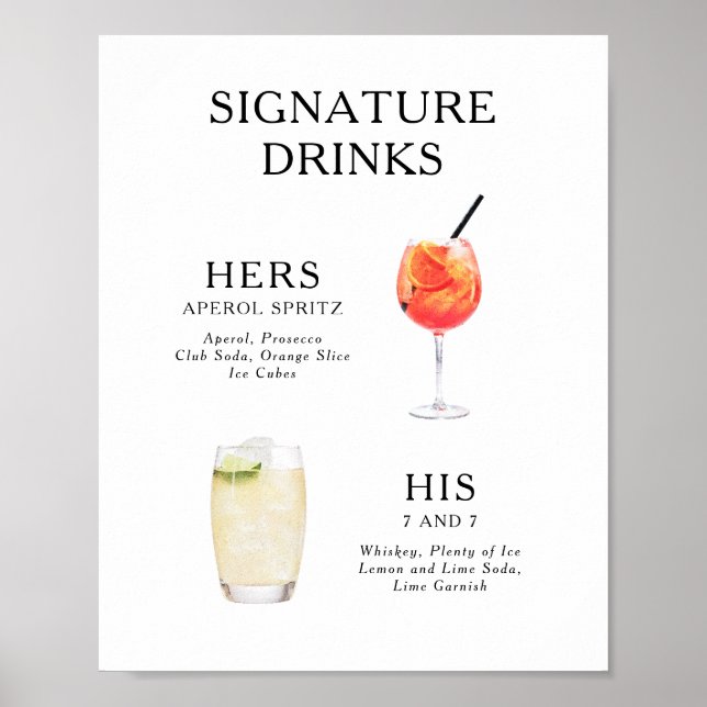 Signaturdrinkar Bröllopscocktail Meny Affisch (Framsidan)