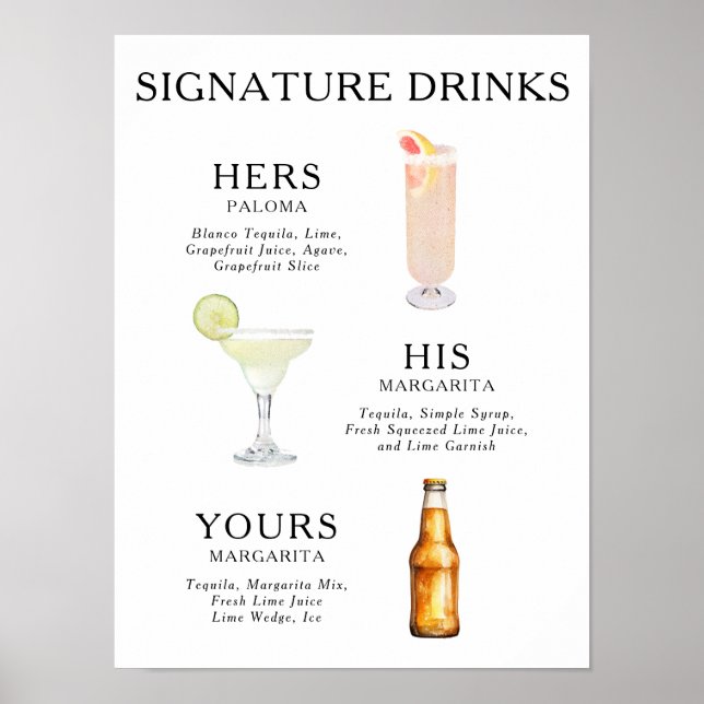 Signaturdrinkar Bröllopscocktailaffisch Poster (Framsidan)