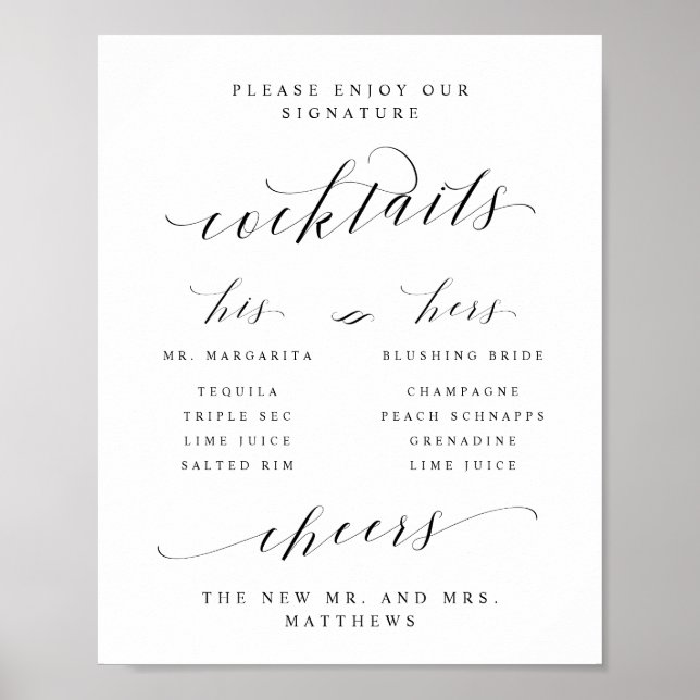 Signaturdrinkar Hans & Hennes Bar Meny Skylt (Framsidan)