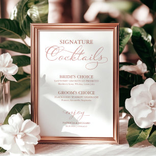 Signaturdrinkar Rose Gold Foil Bröllopsskylt Poster