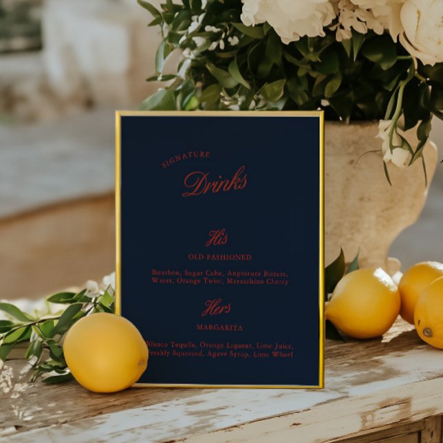 Signaturdryck Deep Blue Svart & Rött Bröllopsmeny (Signature Drink Deep Blue Black & Red Wedding Menu)