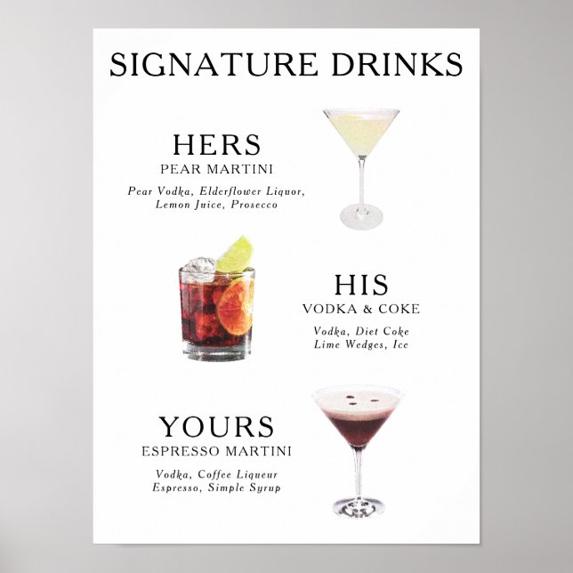 Signaturdrycker Bröllopscocktail Meny Affisch (Framsidan)