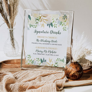 Signaturdrycker för bröllop med guld och blomsterg poster