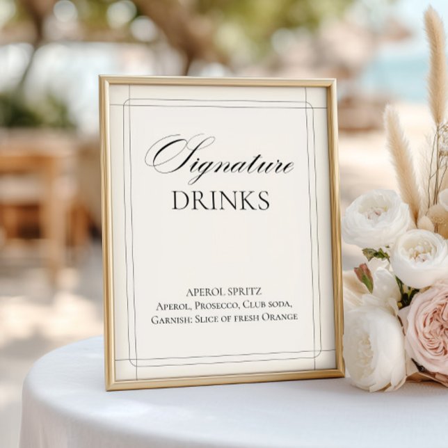 Signaturdrycker Vintage Ljusgrå Skylt      (Signature Drinks Vintage Light Gray Sign)