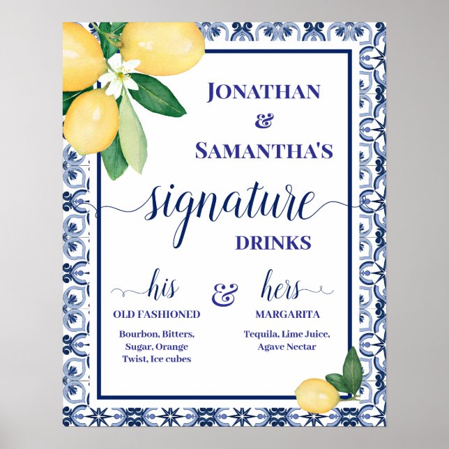 Signature Drinks Mediterranean Wedding Reception Poster (Framsidan)