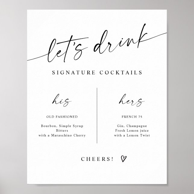Signature Drinks Modern Handwritten Wedding Sign Poster (Framsidan)