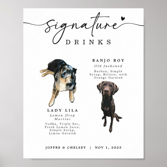 Signature Drinks Pet Wedding Bar Sign Poster (Framsidan)