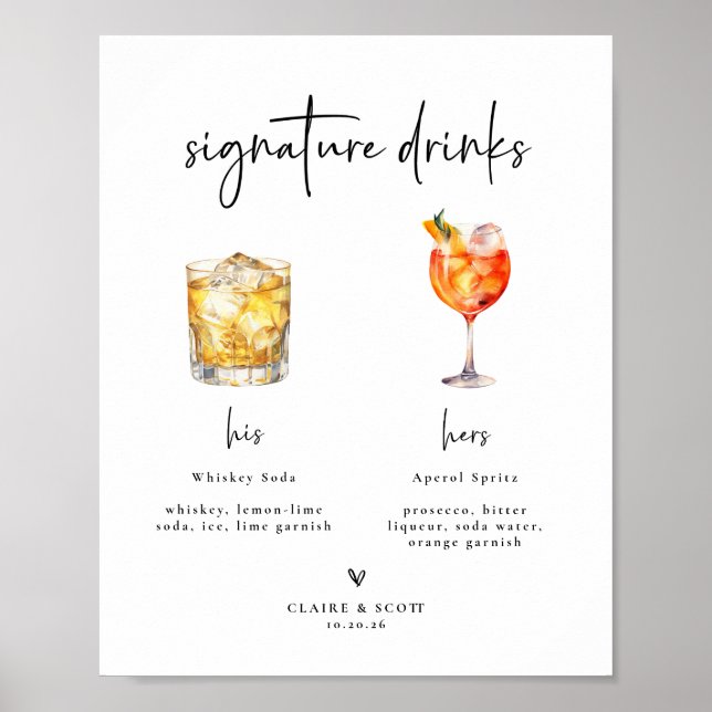 Signature Drinks Wedding Bar Sign Poster (Framsidan)