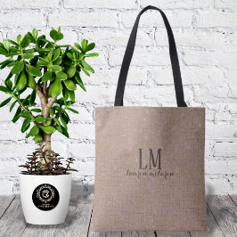 Signature True Taupe Monogram Tote with Soft Shine Tygkasse