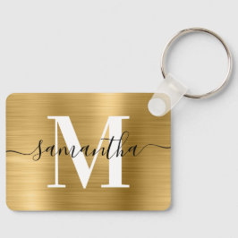 Signaturmonogram Guld Folie Foto Rektangel Nyckelring