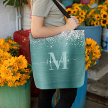 Signaturmonogram Silver Glitter Aqua Teal Folie