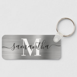 Signaturmonogram Silverfolie Tunn Rektangel Nyckelring