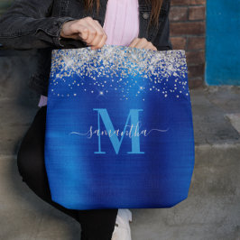Signaturmonogram Silverglitter Royalblått Folie Tygkasse