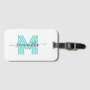 Signaturnamn Turkos Retro Monogram Bagagebricka