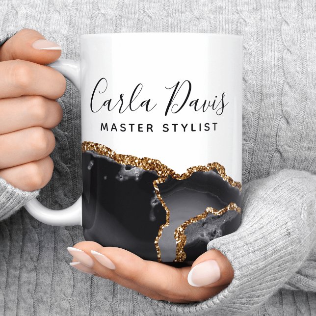 Signaturskript Agate Svart Och Guld Marble Salong Kaffemugg (Skapare uppladdad)