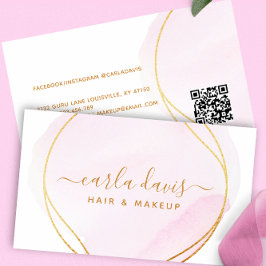 Signaturskript Blush Rosa Vattenfärg Guld QR Visitkort