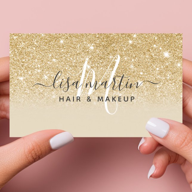 Signaturskript Guld Glitter Modernt Feminint Visitkort (Skapare uppladdad)