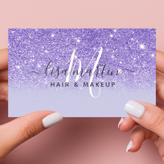 Signaturskript Lila Glitter Modern Flickaktig Visitkort (Skapare uppladdad)