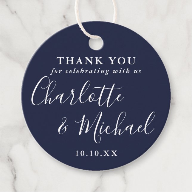 Signaturskript Marinblå Tack Gåvor Etiketter (Framsida)