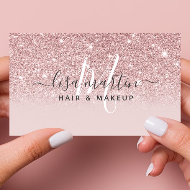 Signaturskript Rosa Glitter Modern Flickaktig Visitkort (Skapare uppladdad)