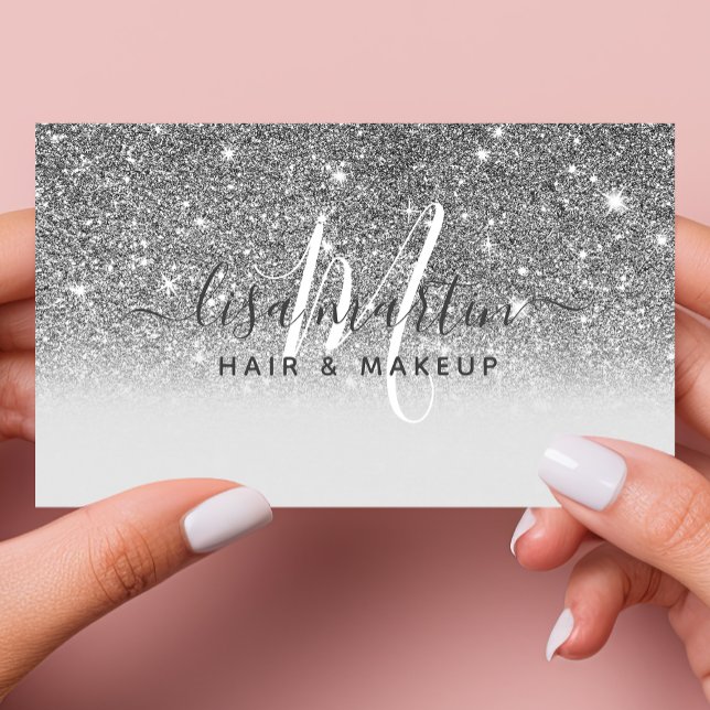 Signaturskript Silver Glitter Modernt Feminint Visitkort (Skapare uppladdad)