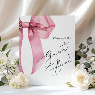 Signera gästboken Rosa band skrift Bröllopsdusch Poster