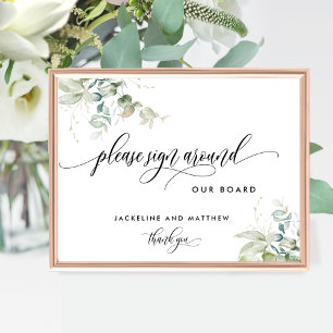 "Signera runt"-kort, Elegant Greenery-tecken Poster