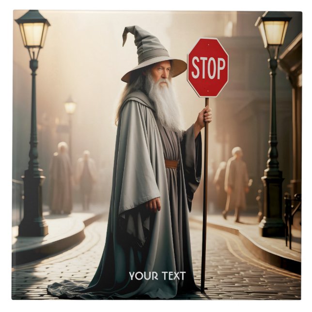 Signera stopp för Fantasy Cute Wizard Kakelplatta (Framsidan)