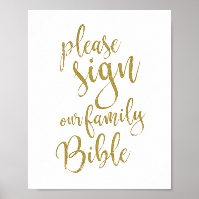 Signera vår familjebibel 8x10 bröllopsskylt poster (Framsidan)