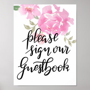 Signera vår Guestbook-skript Blommigt Bröllop Poster