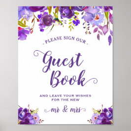 Signera vår Guestbook Violet Lila Blommigt Sign Poster