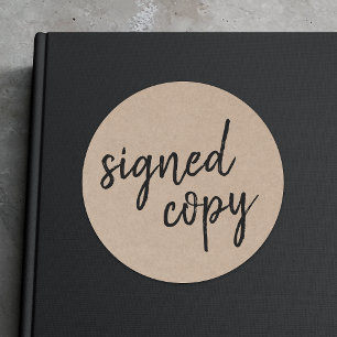 Signerad kopia   Skrivelse Rustic Kraft Bok Signin Runt Klistermärke