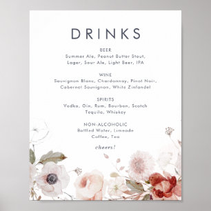 Signering på menyn Bröllop Drinks (Enkel Blommigt) Poster