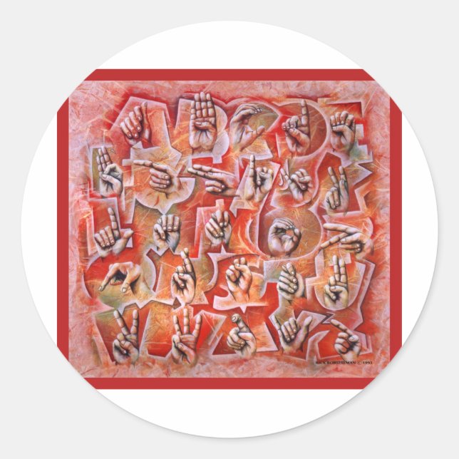 Signeringsspråk Alphabet2 Runt Klistermärke (Framsida)
