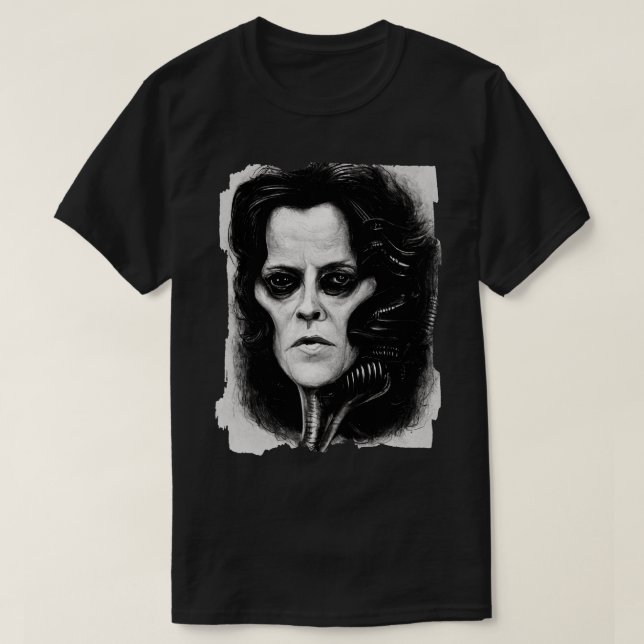 Sigourney Weaver Giger Stil T Shirt (Design framsida)