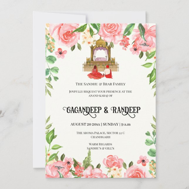Sikh bröllop kort Punjabi bröllopsinbjudan (Framsida)