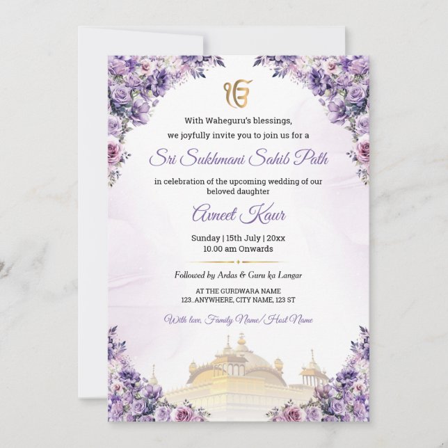 Sikh Bröllopsinbjudan Sukhmani Sahib Path Inbjudningar (Framsida)