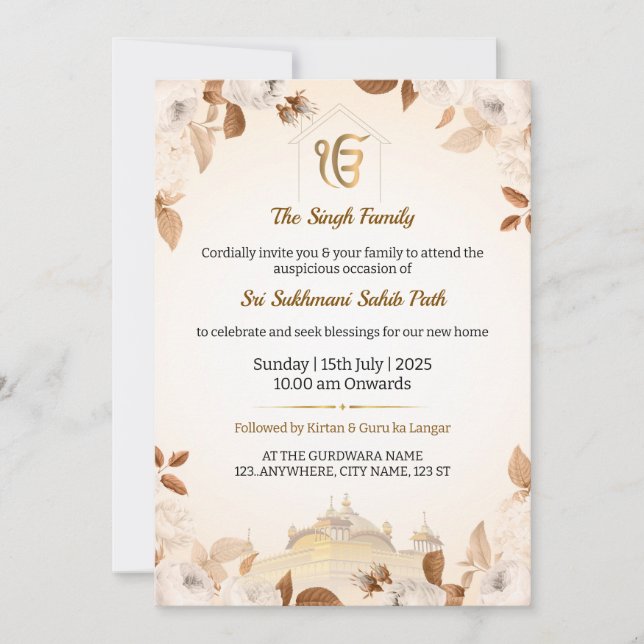 Sikh Invitationskort för husinvigning, Sukhmani Pa Inbjudningar (Framsida)