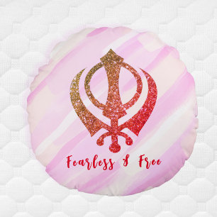 Sikh Khanda "Fearless & Free" Rund Kudde