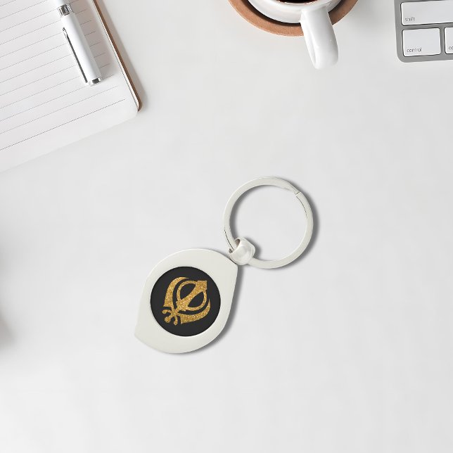 Sikh Khanda "Fearless & Free" Swirl Silverfärgad Nyckelring (Skapare uppladdad)