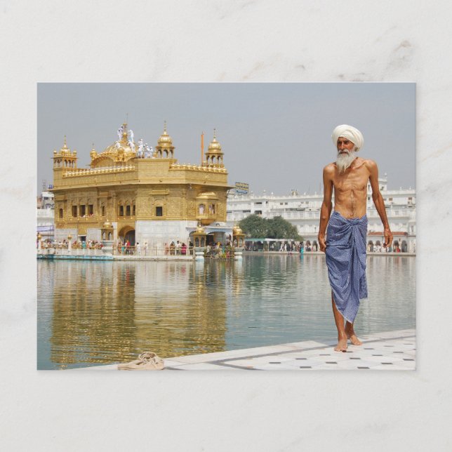 Sikh pilgrim vid Golden Temple Amritsar India Vykort (Framsida)