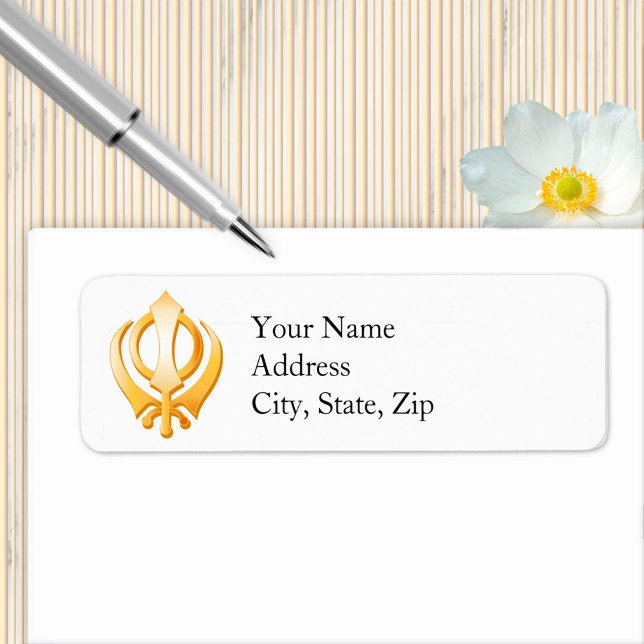 Sikh Symbol-adressetikett Returadress Etikett (Sikh Label, Gold Khanda, symbol of the Sikh religion. Customize with your text.)