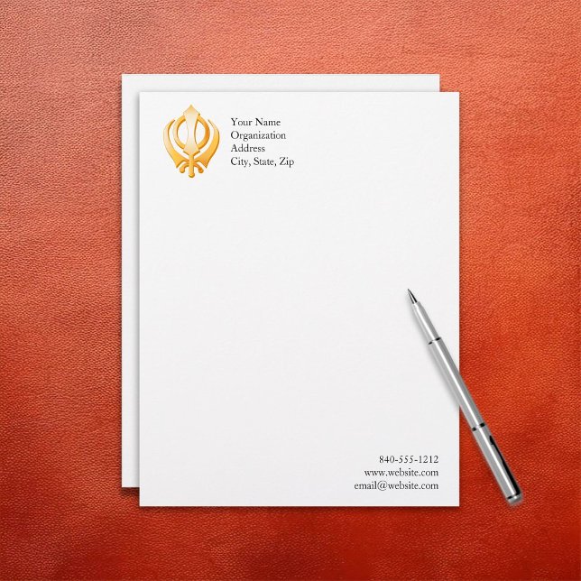Sikh Symbol Brevhuvud (Sikh Letterhead, Gold Khanda, symbol of the Sikh religion. Customize with your text.)