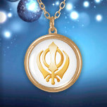 Sikh Symbol Guldpläterat Halsband<br><div class="desc">Guld Khanda,  sikhreligionens symbol. ***Observera att guld färg på teckningar inte är metalliska.*** Fler produkter med den här designen finns i butikens Sikh-kategori.</div>